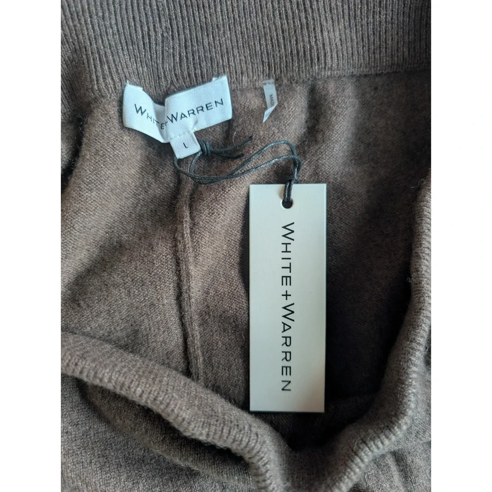 NWT White + Warren 100% Cashmere Wide Leg Pant Size L Mocha Heather #9N606
